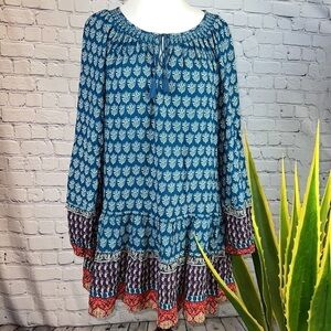 BEACH LUNCH LOUNGE Block Print Swing Tunic Top Size M